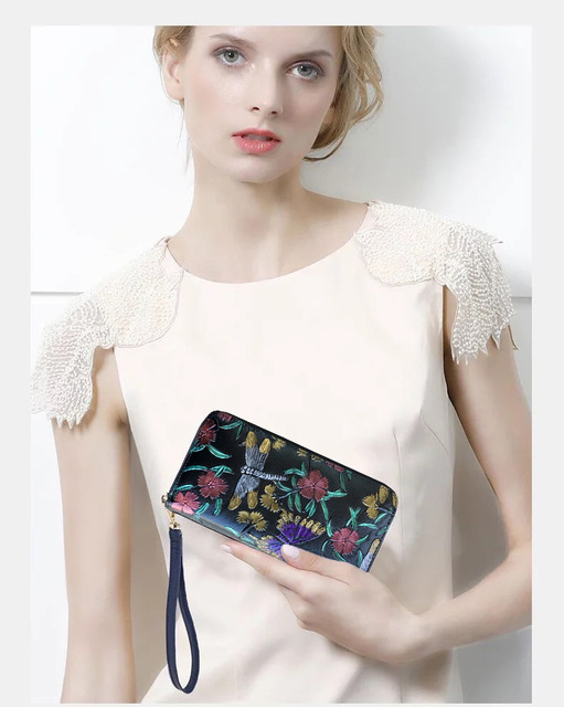 Nowa skórzana torebka damska w stylu vintage z unikalnym tłoczeniem i malowaniem, karta Cartera i długie portfele - Wianko - 7