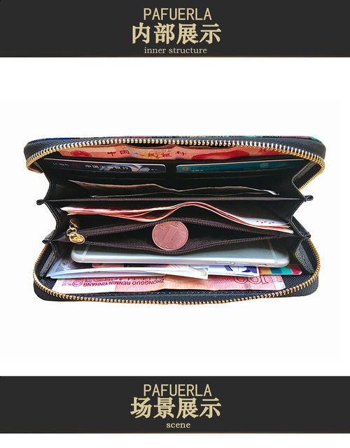 Nowa skórzana torebka damska w stylu vintage z unikalnym tłoczeniem i malowaniem, karta Cartera i długie portfele - Wianko - 18