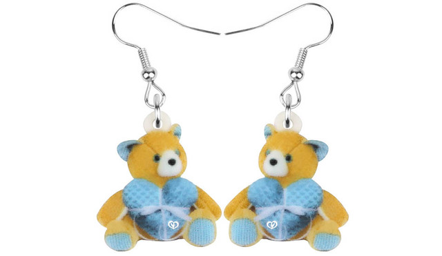 Kolczyki wiszące lalka pluszowa niedźwiedź w kształcie serca z motywem zwierząt - biżuteria dla kobiet i dziewcząt - Wianko - 3
