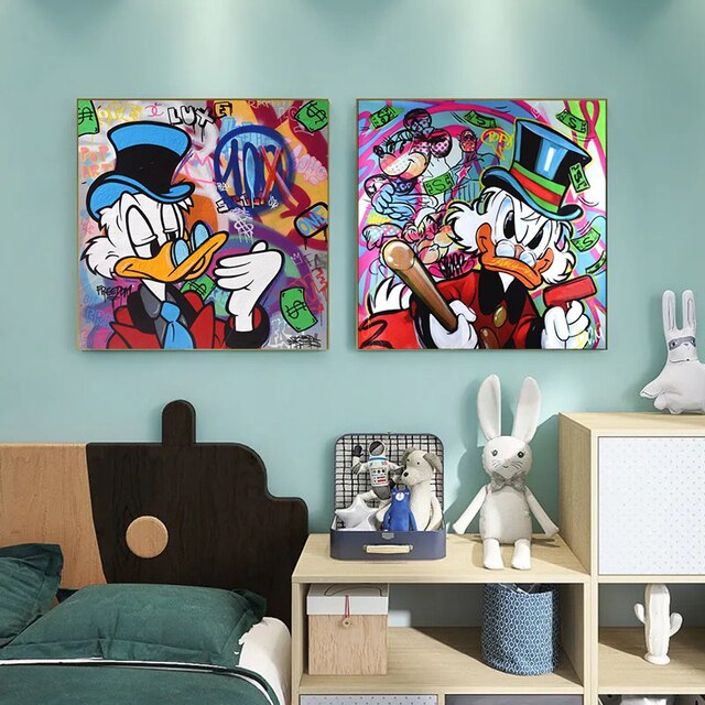 Obrazy na płótnie Disney Graffiti Anime z myszką Miki, kaczorem Donaldem, plakaty Banksy - dekoracje do domu - Wianko - 6