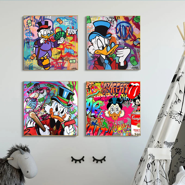 Obrazy na płótnie Disney Graffiti Anime z myszką Miki, kaczorem Donaldem, plakaty Banksy - dekoracje do domu - Wianko - 3