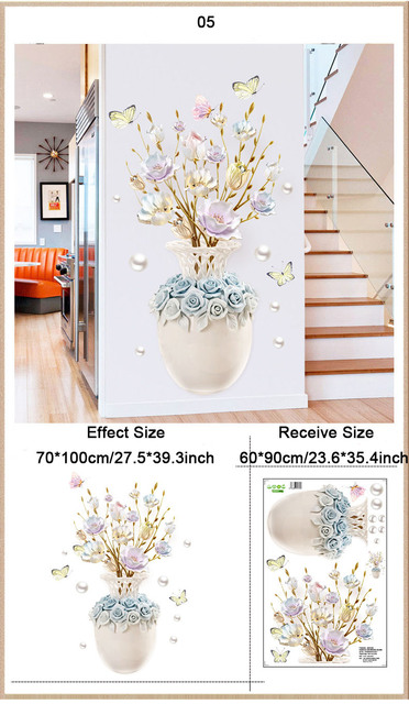 Naklejka ścienno-drzwiowa 61x125cm - kwiaty, wazon, dekoracje pokoju, 3D tapeta - Wianko - 16