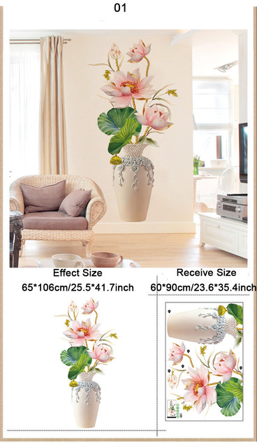 Naklejka ścienno-drzwiowa 61x125cm - kwiaty, wazon, dekoracje pokoju, 3D tapeta - Wianko - 12