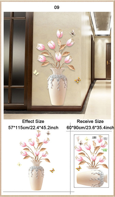Naklejka ścienno-drzwiowa 61x125cm - kwiaty, wazon, dekoracje pokoju, 3D tapeta - Wianko - 20