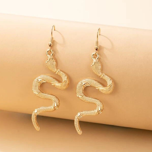 Złote kolczyki wiszące z geometrią węża i długimi wisiorkami na rok 2021 - moda punk dla kobiet - Wianko - 1