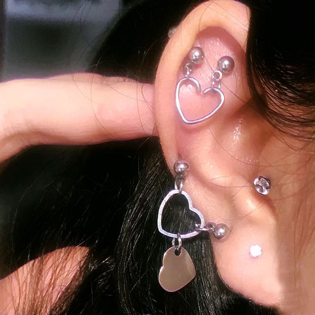 Przemysłowe kolczyki do małżowiny ucha - podwójne Helix Piercing koncha Daith serce z 2 sztuk ze stali nierdzewnej, 0.8mm bar 16G, biżuteria ciała - Wianko - 3