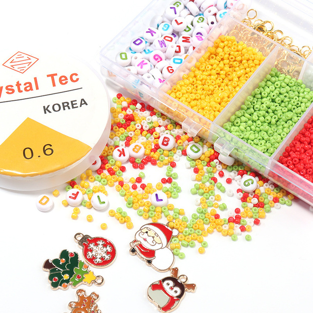 Miękkie ceramika, kolorowy wisiorek Handmade DIY - 1 pudełko akrylowych koralików ryżowych - zestaw akcesoriów do bransoletki Boże Narodzenie - Wianko - 1