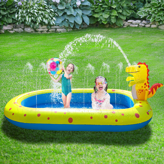 Nadmuchiwany basen zraszający dla dzieci 3 w 1 z poduszką Splash Pad, idealny na zabawę w wodzie w ogrodzie - Wianko - 1