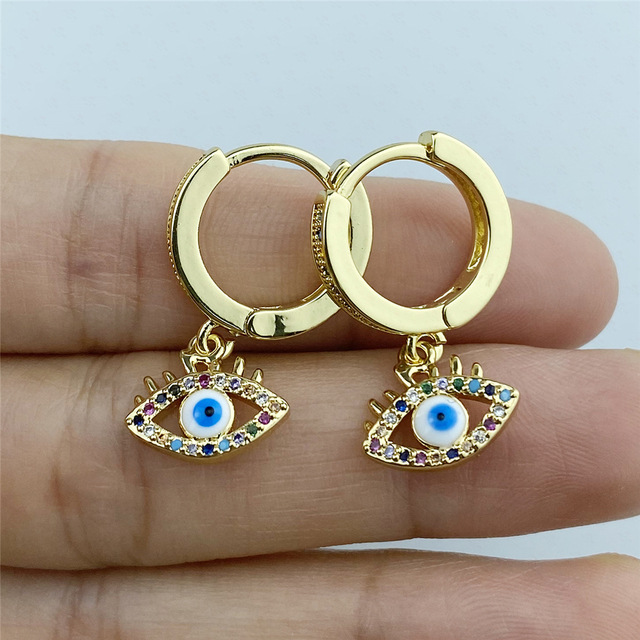 Kolczyki wiszące złoty kolor niebieski Evil Eye - Top jakość AAA cyrkon, biżuteria koreańska 2021 - Wianko - 5