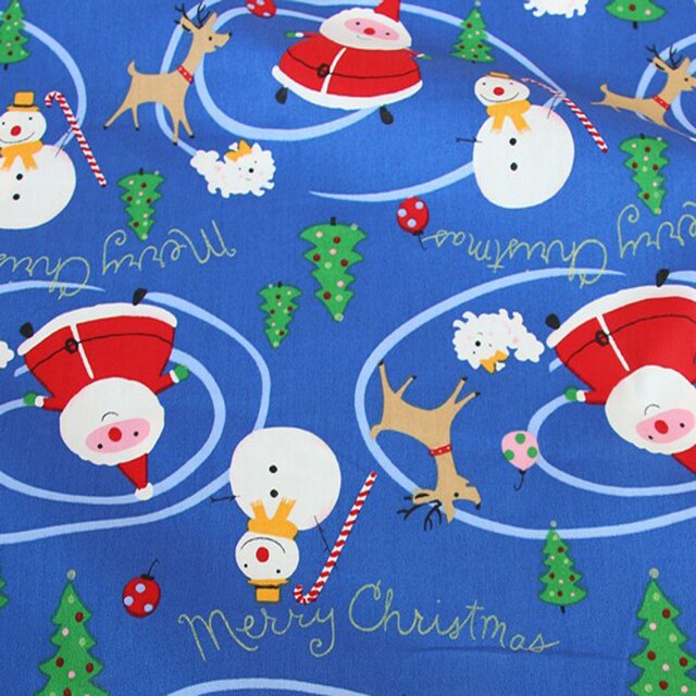 Tkanina świąteczna Xmas bawełniana z motywem świętego Mikołaja, drzewka i bałwanka do szycia patchworku, metry - Wianko - 30