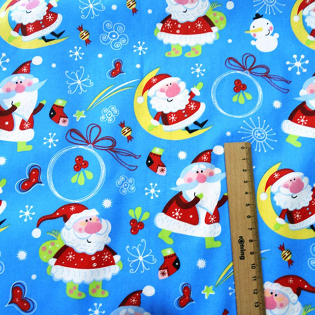 Tkanina świąteczna Xmas bawełniana z motywem świętego Mikołaja, drzewka i bałwanka do szycia patchworku, metry - Wianko - 11