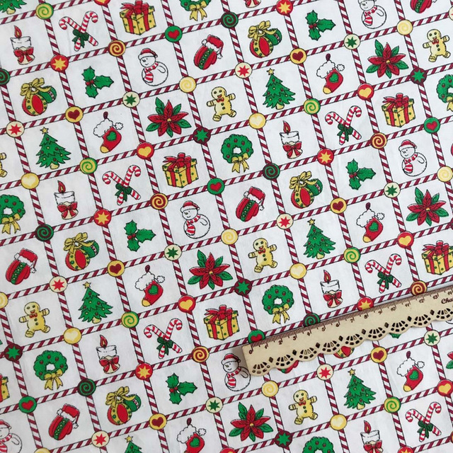 Tkanina świąteczna Xmas bawełniana z motywem świętego Mikołaja, drzewka i bałwanka do szycia patchworku, metry - Wianko - 35