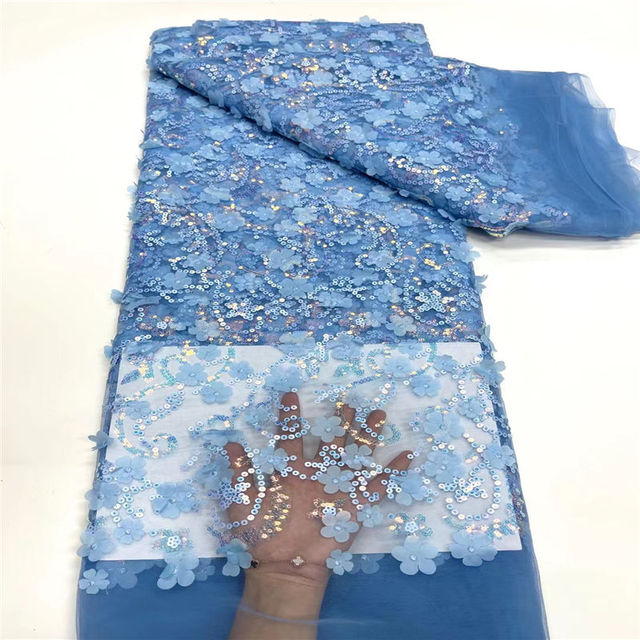 Afrykańska koronka biała zroszona wysokiej jakości tkanina 2021 – francuska 3D koronkowa tkanina dla kobiet - Wianko - 4