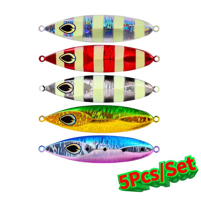 Zestaw 5 sztuk: Jigging fishing Lure jig metalowy łyżka 80g 100g 120g do łowienia ryb przynęty na Shore powolne w Japonii, idealne na Fish Bass w słonowodne - Wianko - 1