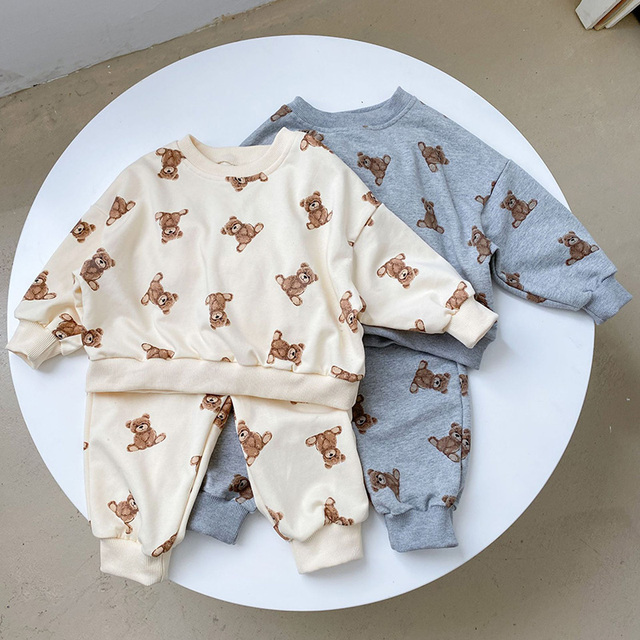 Nowości Jesień 2021: Zestaw ubrań Casual dla dzieci - Bluza i spodnie dla chłopców MILANCEL 2 sztuki z niedźwiedziem - Wianko - 1