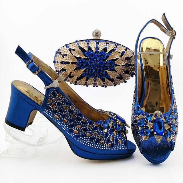 Najnowsze buty damskie wizytowe w kolorze royal blue z kryształową dekoracją, dopasuj torbę 18B4, pięta 7CM - Wianko - 8