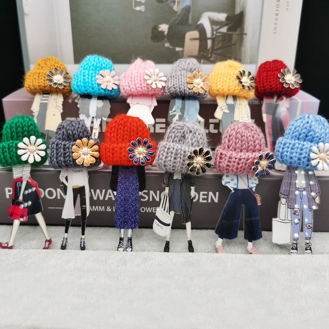 Handmade broszka dziewczyny, akrylowe modele, kwiaty, przypinki na klapę, wełniany kapelusz, tornister - prezent 2021 - Wianko - 2