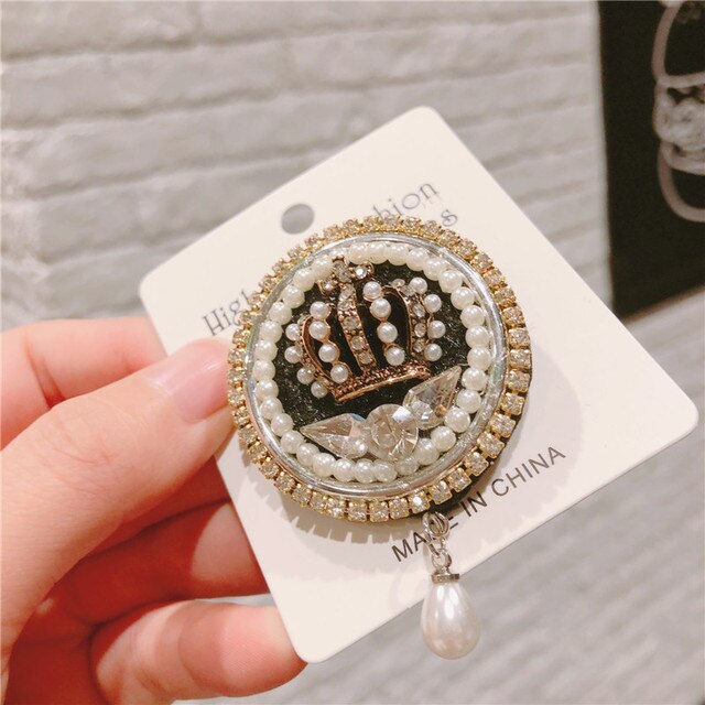 Koreańskie broszki - wysoka jakość, okrągły wieniec z perłą, kryształ i strasy w stylu vintage. Broszka do szala - klamra w stylu vintage, idealna dla kobiet - Wianko - 4