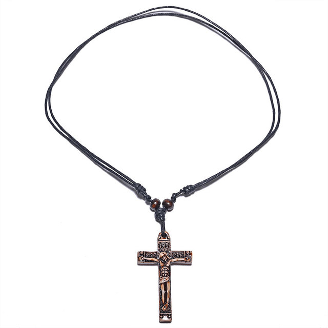Naszyjnik z wisiorkiem katolicki krzyż jezus chrystus choker biżuteria retro styl choker imitacja yak kość - Wianko - 6
