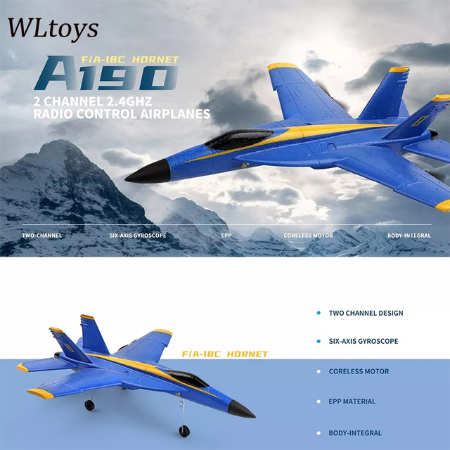 Wltoys XK A190 F-18 - zdalnie sterowany model F/A-18C 2-kanalowy samolot, 2.4GHz radiowe sterowanie, 6-osiowy dron pilot zdalnego sterowania szybowiec - Wianko - 2