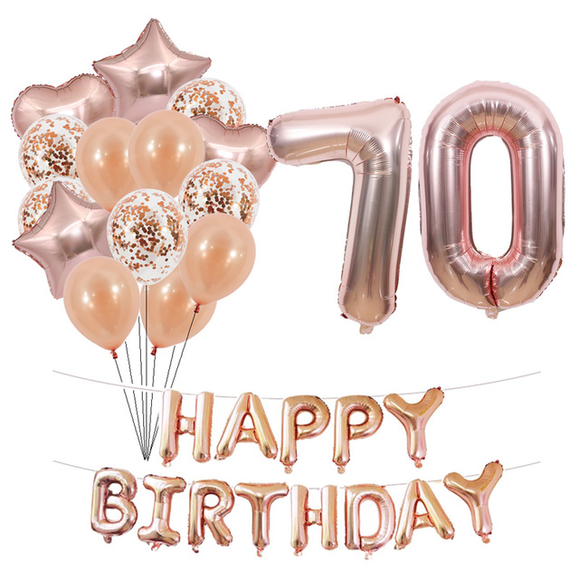 Różowe złoto konfetti z personalizowanym numerem - Balony urodzinowe dla osób w wieku 70-79 lat - Wianko - 1