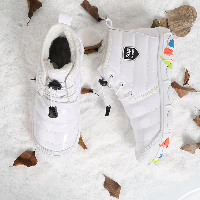 Zimowe ciepłe dziecięce buty turystyczne boso miękkie skórzane pluszowe śniegowce dla dzieci, elastyczne, ocieplane, rozmiar 28-38 - Wianko - 10