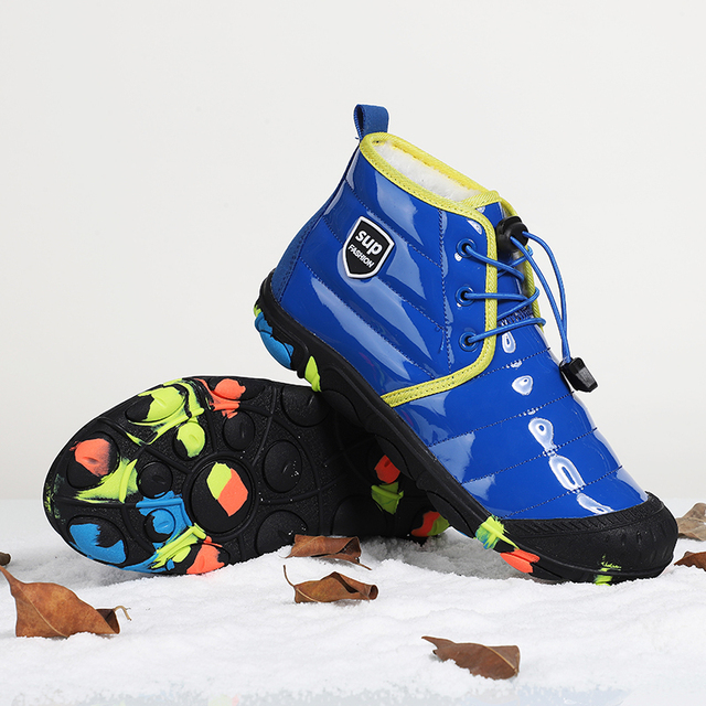 Zimowe ciepłe dziecięce buty turystyczne boso miękkie skórzane pluszowe śniegowce dla dzieci, elastyczne, ocieplane, rozmiar 28-38 - Wianko - 6