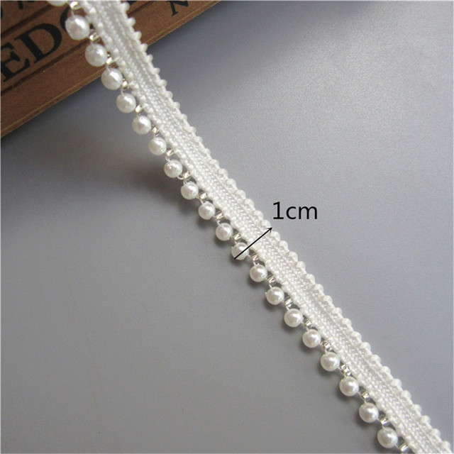 Wstążka koronkowa biała perła 100cm szerokość 1cm aplikacja wyszywana do wykańczania krawędzi - Wianko - 1