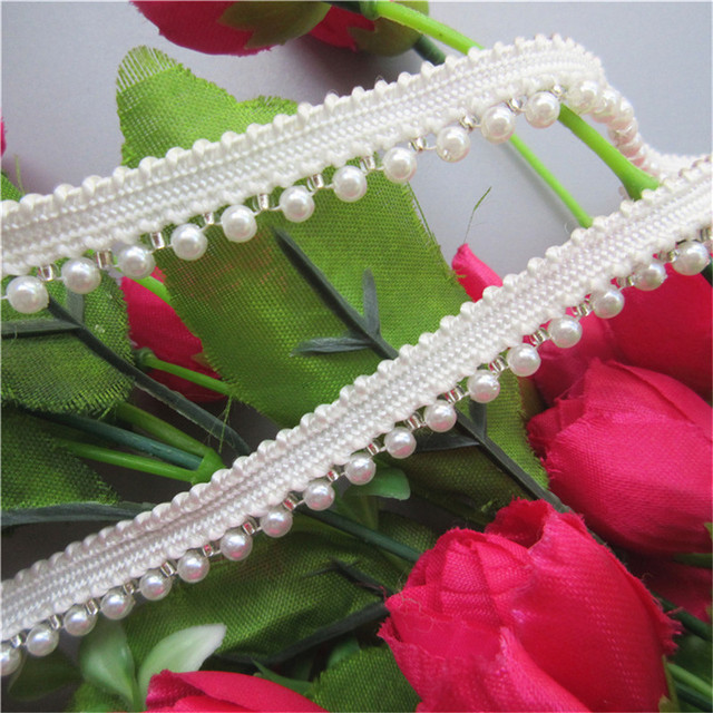 Wstążka koronkowa biała perła 100cm szerokość 1cm aplikacja wyszywana do wykańczania krawędzi - Wianko - 3