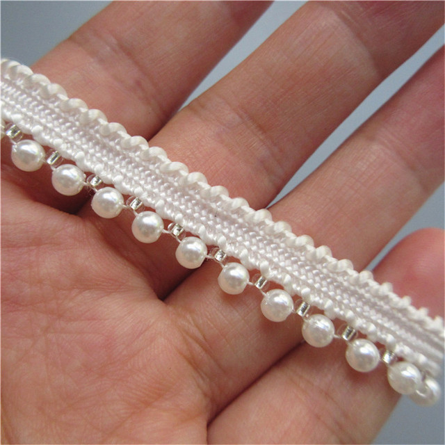 Wstążka koronkowa biała perła 100cm szerokość 1cm aplikacja wyszywana do wykańczania krawędzi - Wianko - 2