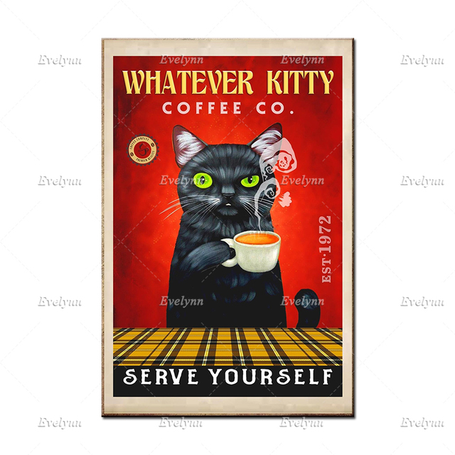Plakat z czarnym kotem, śmieszne płótno kota, słodkie koty drukujące, czarne koty Home Decor Wall Art - Wianko - 5