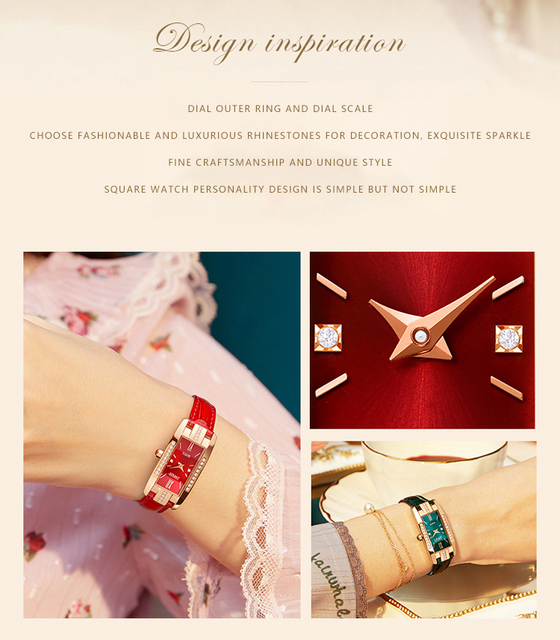 Zegarki luksusowe damskie, kwadratowe, różowe złoto, zielona skóra, modne, kwarcowe, prezenty, montre femme - Wianko - 2