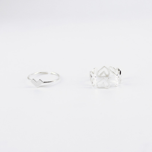 Posrebrzane pierścienie z niewypełnionym sercem - zestaw dla kobiet - moda 2021 - Wianko - 5