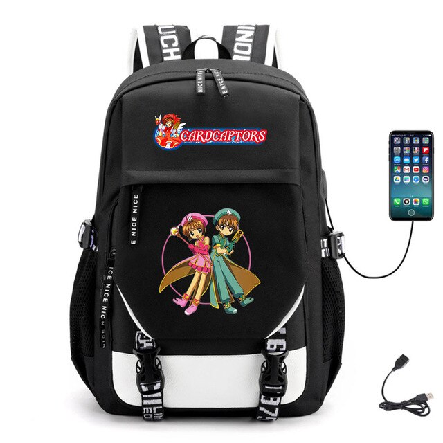 Plecak Anime Captor z USB, wykonany z wysokiej jakości płótna, idealny dla młodzieży i studentów, na co dzień, z miejscem na laptopa - Wianko - 7