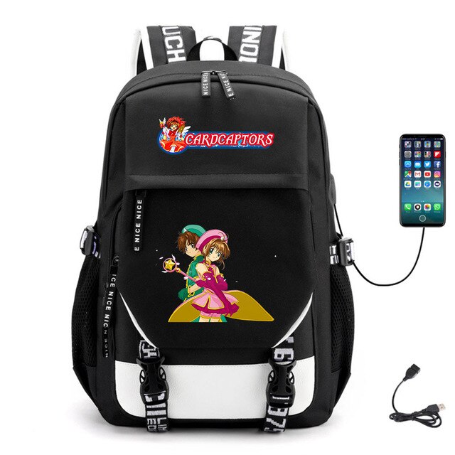 Plecak Anime Captor z USB, wykonany z wysokiej jakości płótna, idealny dla młodzieży i studentów, na co dzień, z miejscem na laptopa - Wianko - 8
