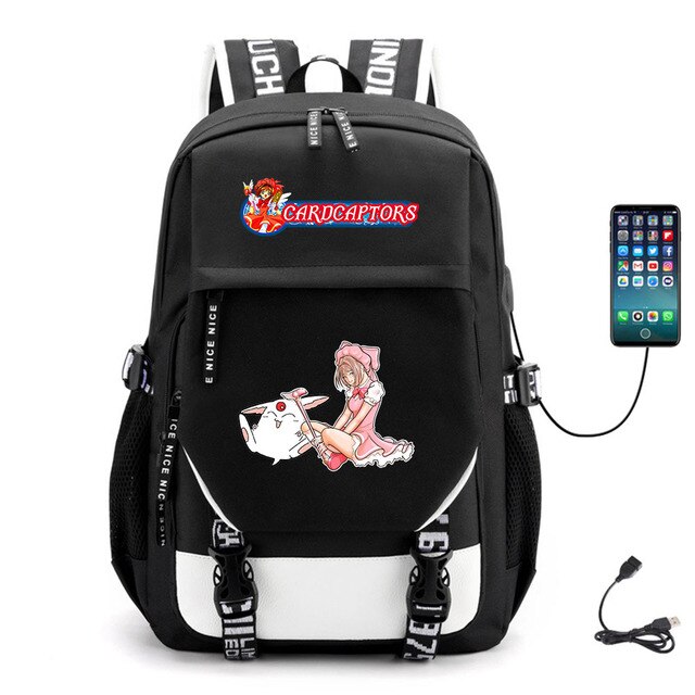 Plecak Anime Captor z USB, wykonany z wysokiej jakości płótna, idealny dla młodzieży i studentów, na co dzień, z miejscem na laptopa - Wianko - 6