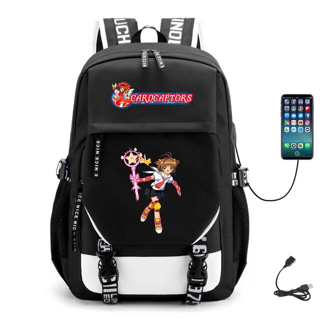 Plecak Anime Captor z USB, wykonany z wysokiej jakości płótna, idealny dla młodzieży i studentów, na co dzień, z miejscem na laptopa - Wianko - 9