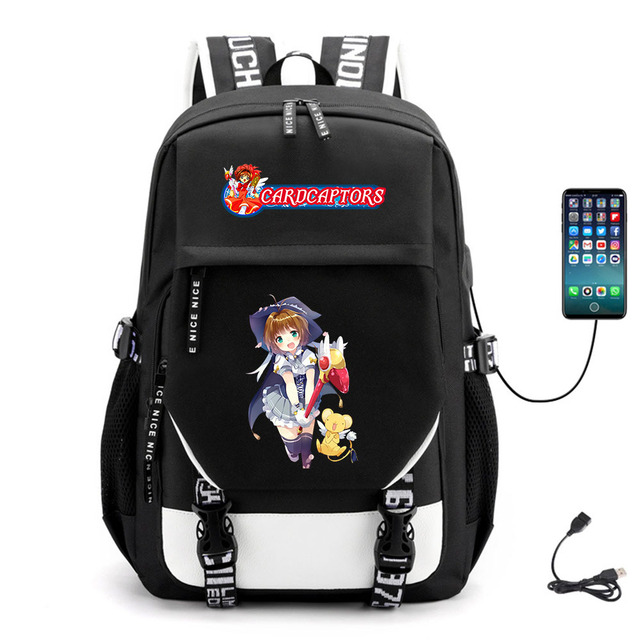 Plecak Anime Captor z USB, wykonany z wysokiej jakości płótna, idealny dla młodzieży i studentów, na co dzień, z miejscem na laptopa - Wianko - 5
