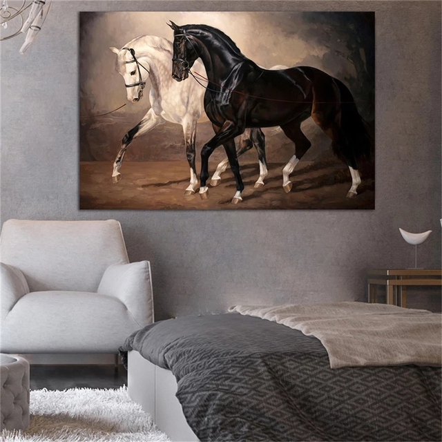 Nowoczesne czarno-białe płótno artystyczne z drukiem konia - dekoracyjny obraz na ścianę - Wianko - 4