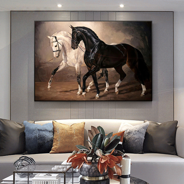 Nowoczesne czarno-białe płótno artystyczne z drukiem konia - dekoracyjny obraz na ścianę - Wianko - 3