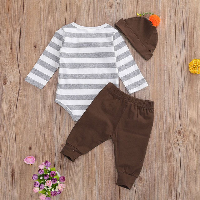 Nowe, jesiennie zestawienie dla niemowląt: Body z długim rękawem, spodnie i słodki indykowy kapelusz - dla chłopców - Wianko - 7