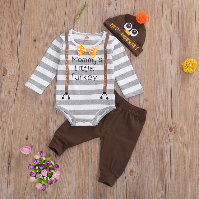 Nowe, jesiennie zestawienie dla niemowląt: Body z długim rękawem, spodnie i słodki indykowy kapelusz - dla chłopców - Wianko - 1