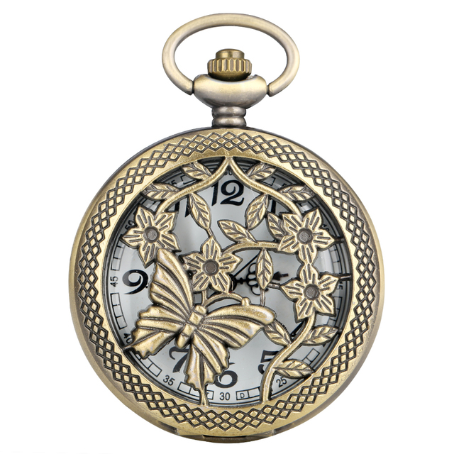 Zegarek kieszonkowy Steampunk motyl i kwiat w stylu Retro, brąz - Wianko - 5