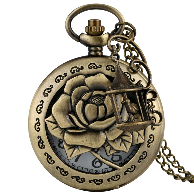 Zegarek kieszonkowy Steampunk motyl i kwiat w stylu Retro, brąz - Wianko - 1
