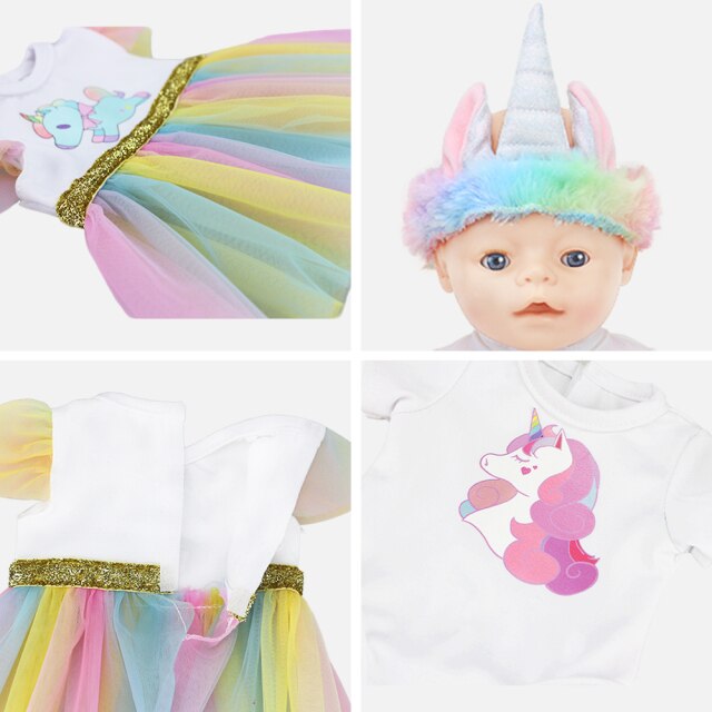 Lalka dla dzieci z ubrankami jednorożec sukienka/kombinezon, żywe 43 cm, Nenuco 35-42cm, odzież dla lalek - Wianko - 3
