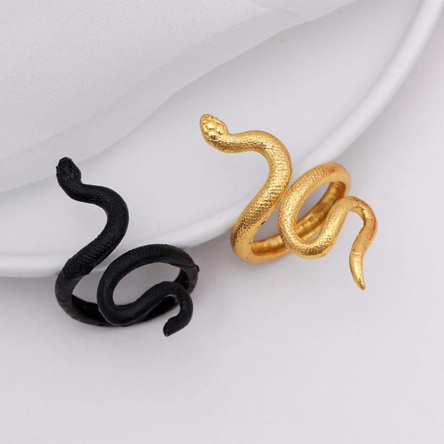 Pierścień węża czarny z pozłacanymi otwarciami dla kobiet o punkowej osobowości - biżuteria klubowa - Wianko - 1