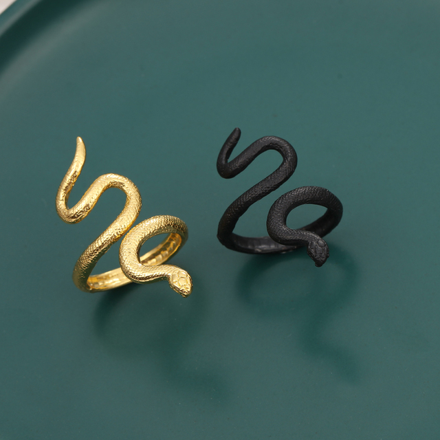 Pierścień węża czarny z pozłacanymi otwarciami dla kobiet o punkowej osobowości - biżuteria klubowa - Wianko - 5