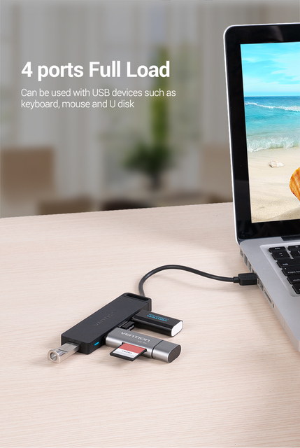 Vention HUB USB 3.0/2.0 z gniazdem ładowania Micro USB - 4 portowy rozdzielacz i adapter USB na PC/Laptop - Wianko - 7