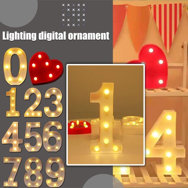 Lampa Marquee LED Light 3D numer z ciepłym białym światłem nocnym - idealna dekoracja na ślub, urodziny i do sypialni, z zapasowym akumulatorem - Wianko - 1