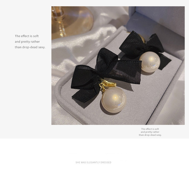 Kolczyki wiszące z czarnym Bowknotem i białymi perłami dla kobiet z Korei Południowej - Wianko - 1
